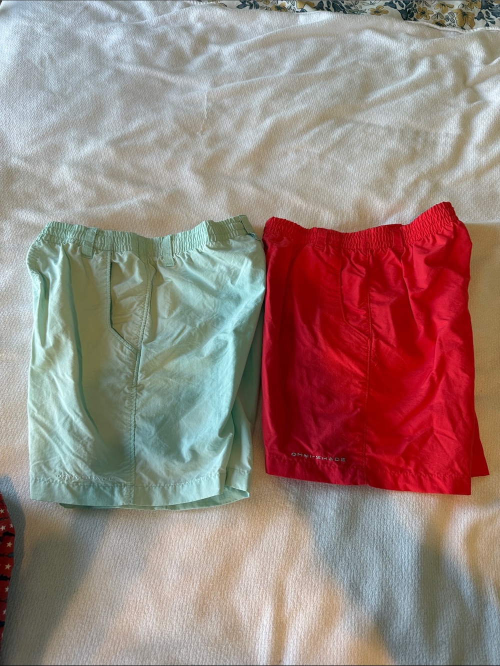 Columbia Kids Swim Trunks in Mint Green and Red